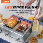 Vevor – Freidora eléctrica comercial 2 tanques 12L 6000W – Control termostático independiente 50-200°C – Válvula de drenaje y fácil limpieza – Image 4