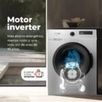 EVVO Lavadora 8 kg carga frontal Terra 8, 1350 rpm, Clase energética A, Motor Inverter, 15 programas, Lavado Rápido 15', Función vapor Steam Wash, Inicio diferido, Blanco – Image 2