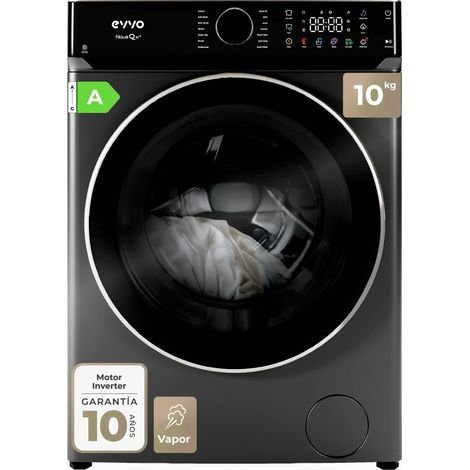 EVVO Lavadora 10 kg Nova Q10x, 1400 rpm, Clase A, Motor Inverter eDRIVE, 14 programas, vapor Steam Wash, lavado rápido 15', inox
