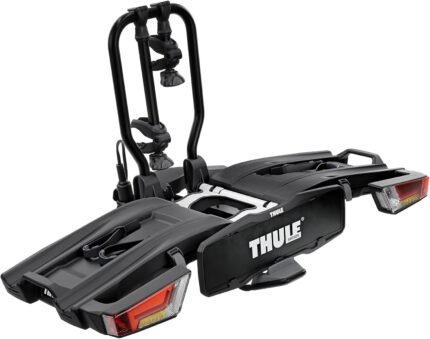 Portabicicletas Thule EasyFold XT F Fix4Bike con barra de remolque de 13 pines - 2 bicicletas (compatible con bicicletas eléctricas) negro plateado
