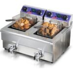 Mophorn Freidora Electrica Comercial 2Tanques 12L 6000W Freidora de Aceite de Acero Inoxidable con 2Cestas para Freír Temperatura y Tiempo Ajustables 50-200°C para Aros de Cebolla Pollo Patatas Fritas