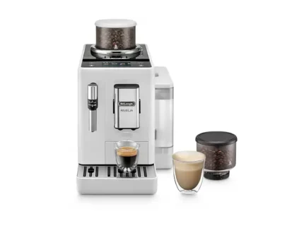Cafetera superautomática – De’Longhi Rivelia EXAM440.35.W, 1450 W, 19 bar, Molinillo integrado, Espumador leche, Táctil, 4 perfiles, 8 recetas, Blanco