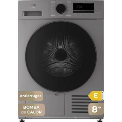 EVVO Secadora 8 kg bomba de calor S8, Clase energética E, Airfresh, Sensor de humedad, Antiarrugas, Inicio diferido, inox