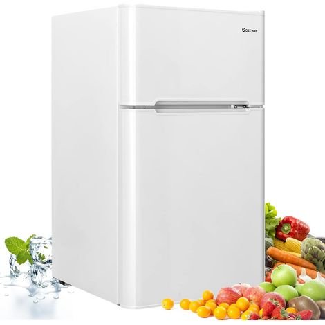 Costway – Frigorífico compacto 90 L con congelador separado – 2 puertas – Luz LED – Refrigeración rápida – Ahorro energético – Funcionamiento silencioso