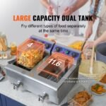 Mophorn Freidora Electrica Comercial 2Tanques 12L 6000W Freidora de Aceite de Acero Inoxidable con 2Cestas para Freír Temperatura y Tiempo Ajustables 50-200°C para Aros de Cebolla Pollo Patatas Fritas – Image 4