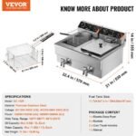 Vevor – Freidora eléctrica comercial 2 tanques 12L 6000W – Control termostático independiente 50-200°C – Válvula de drenaje y fácil limpieza – Image 5