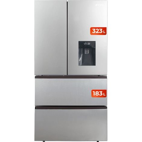 EVVO Frigorífico francés F80X Aqua, Inverter, Total No Frost, 323l + 183l, Dispensador de agua