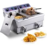 Vevor – Freidora eléctrica comercial 2 tanques 12L 6000W – Control termostático independiente 50-200°C – Válvula de drenaje y fácil limpieza