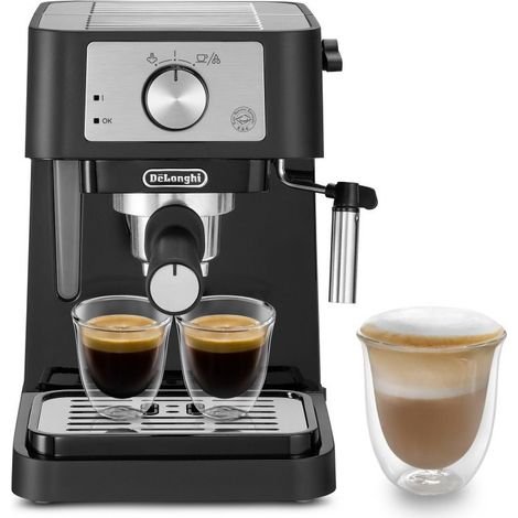 Delonghi – Cafetera monodosis De’Longhi Stilosa negra – Potencia 1100W – Presión 15 bares – Espumador de leche integrado – Depósito 1L