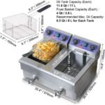 Mophorn Freidora Electrica Comercial 2Tanques 12L 6000W Freidora de Aceite de Acero Inoxidable con 2Cestas para Freír Temperatura y Tiempo Ajustables 50-200°C para Aros de Cebolla Pollo Patatas Fritas – Image 5