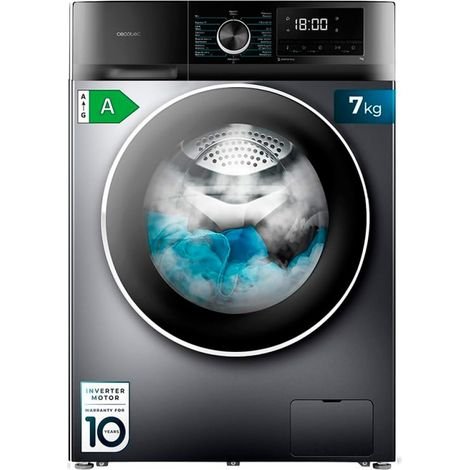 Cecotec Lavadora 7Kg Bolero DressCode 7500 Inverter Steel A. 16 Programas, Baso Consumo, Motor Inverter plus, SteamMax, Pearl Drum, Delay Start, Drum Clean, Display, Allergy Care, Función Stop&Go